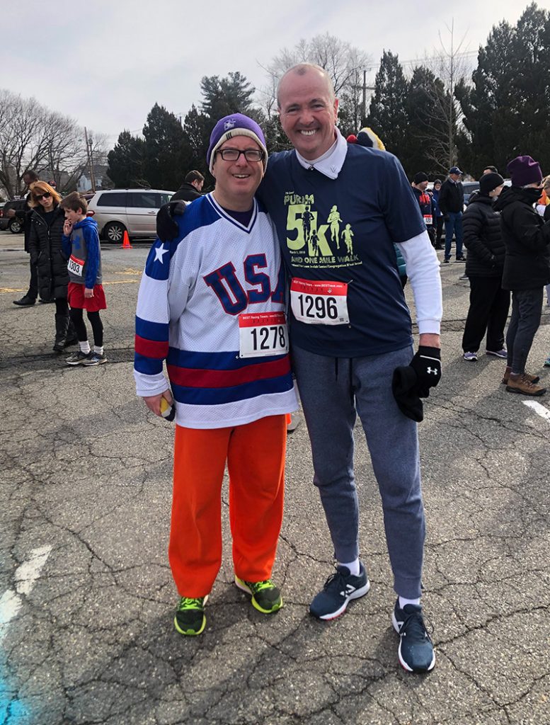 NJ Governor Phil Murphy and Rabbi Keven Friedman at the 5K Purim Run